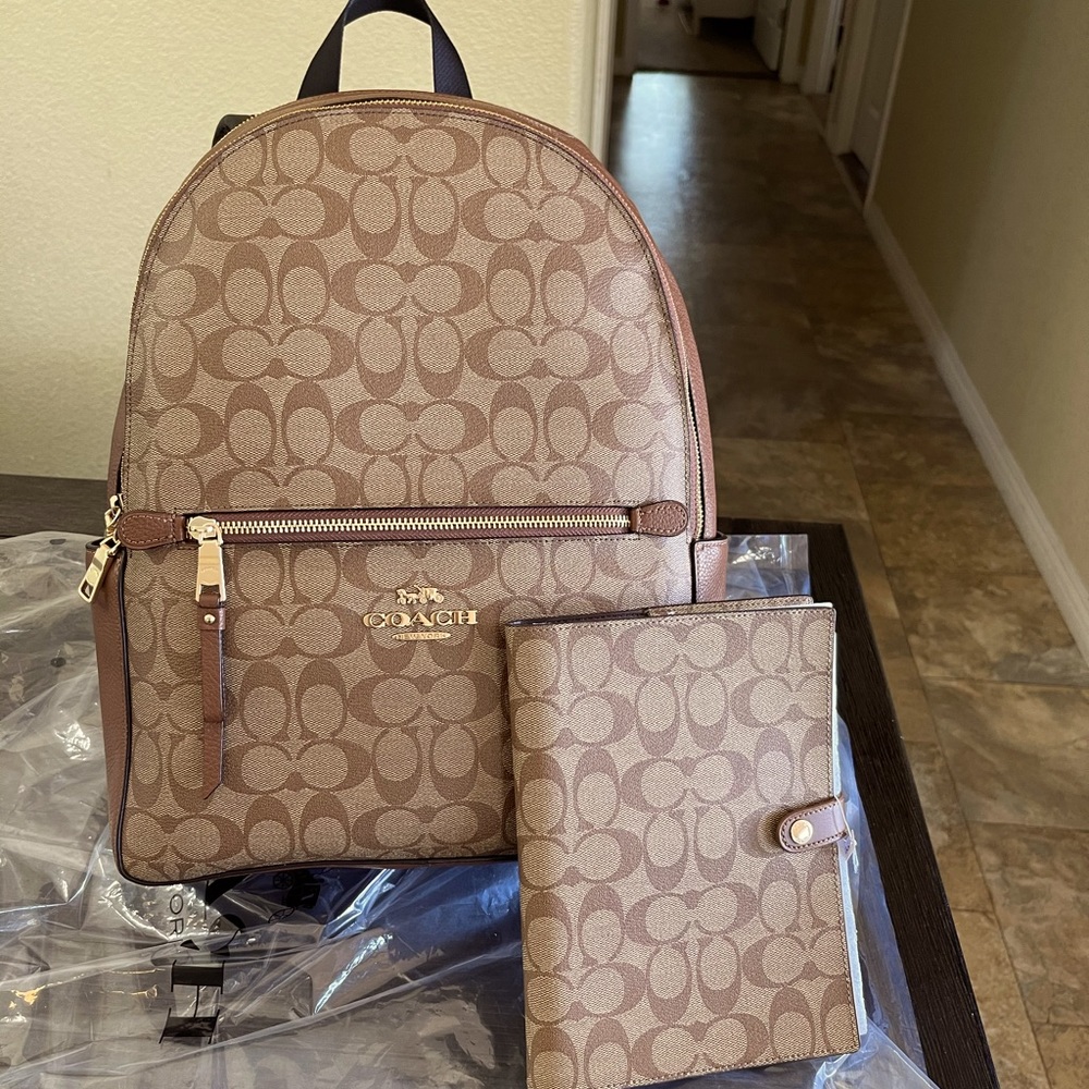 Coach signature coated canvas addison backpack & matching notebook❤️